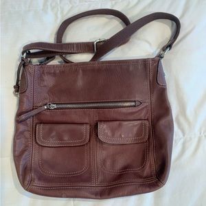 Beautiful brown leather saddlebag style purse. Fossil brand. EUC